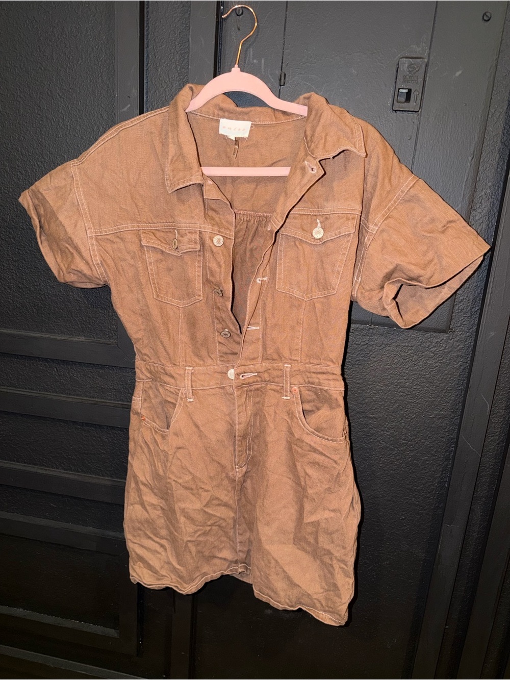 Woven Utility Shirt Dress in Dusty Brown